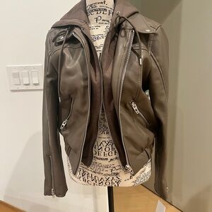 Blank NYC Taupe Leather Jacket with Zip Out Hood
